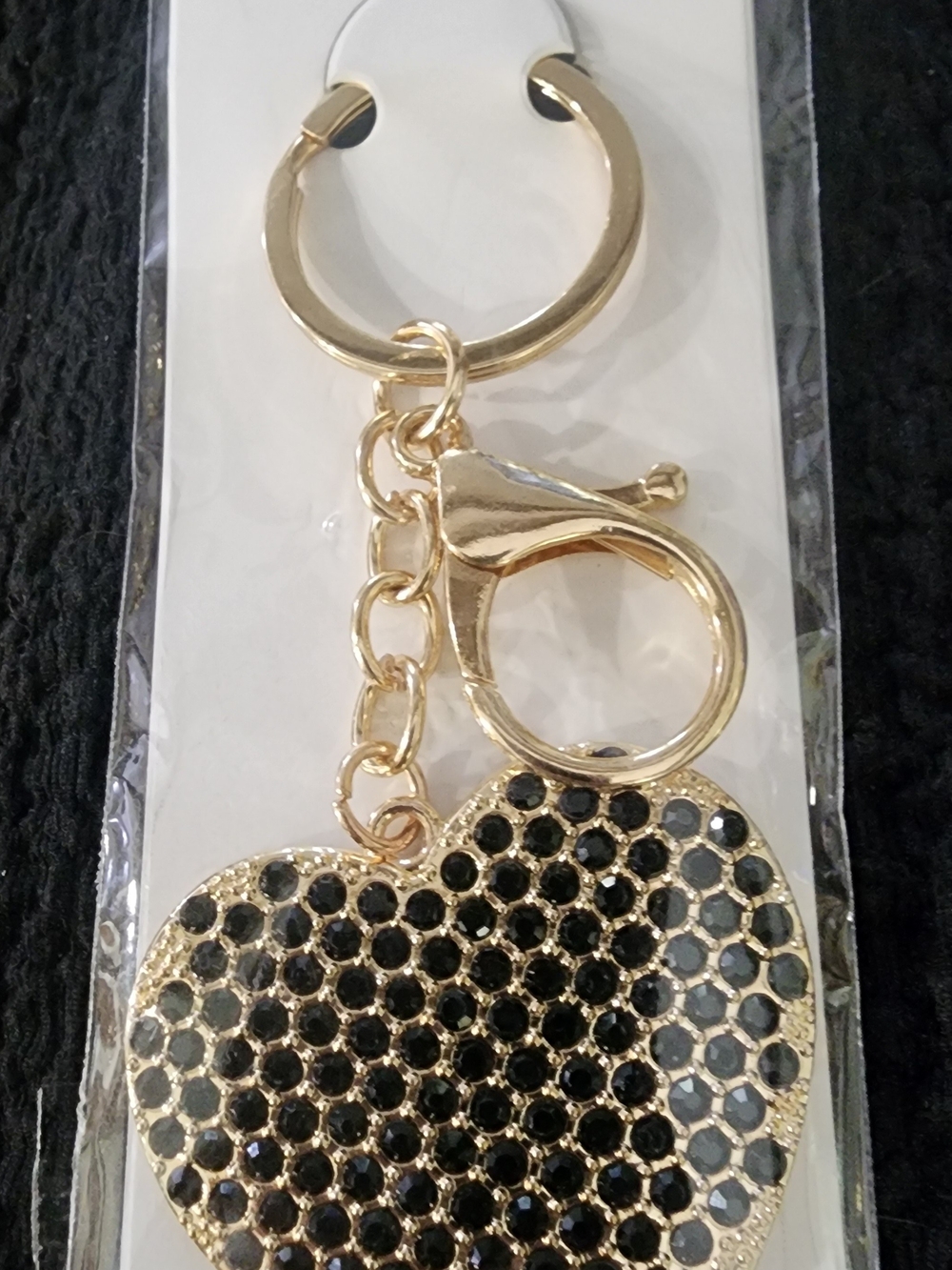 Gold Heart Keychain with Black Crystals – Women Accessories